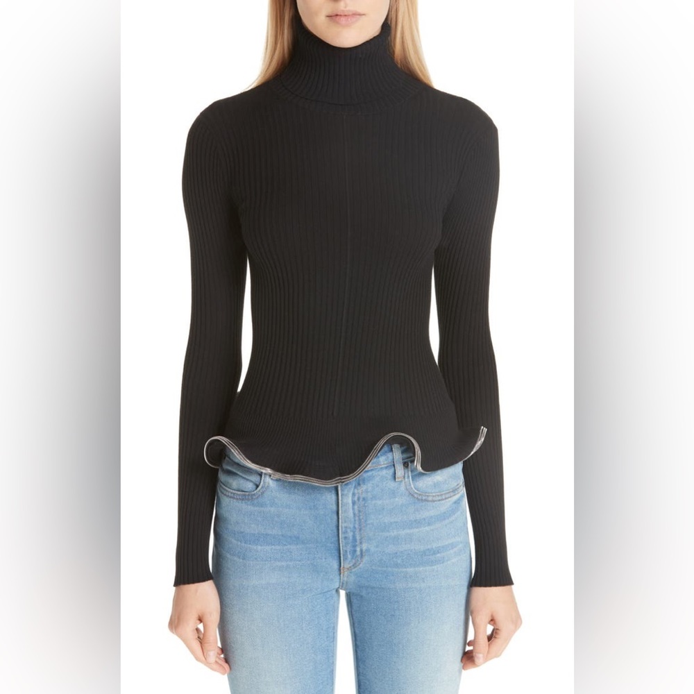 NWT $550 Alexander Wang Ruffle Zipper Hem Sweater In Black - Picture 1 of 7